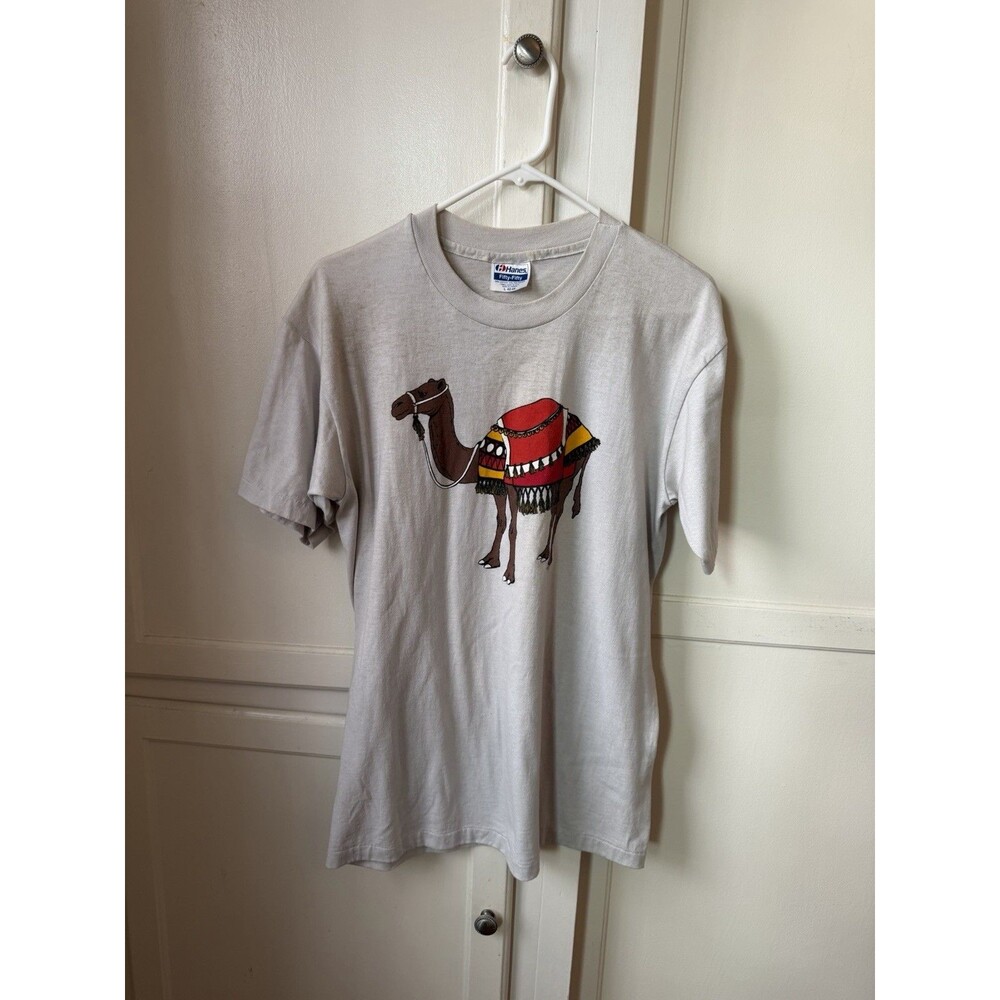 Vintage 80s/90s Hanes Camel Graphic T-Shirt L Single Stitch 50/50